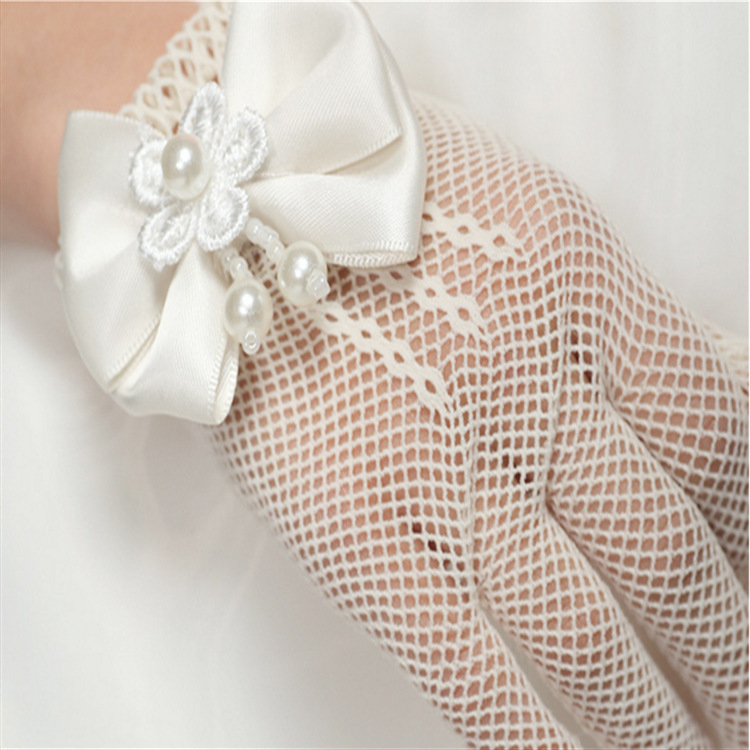 SZ60072-1 Flower Girls Lace Bowknot Net Voile Wedding Gloves Princess Glove